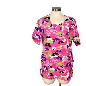 White Swan Pink Cotton Workwear Scrubs Bats Halloween Size Small